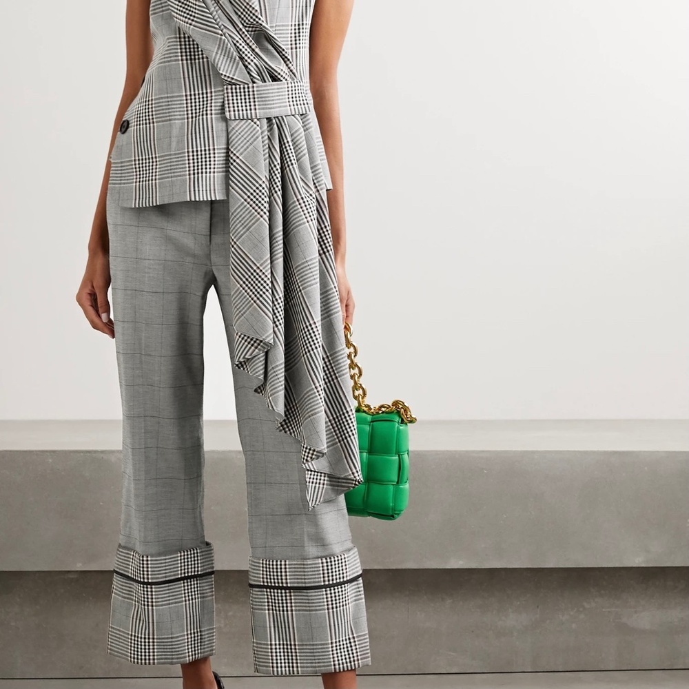 Monse Wool Blend Checked Wide Leg Trousers US0/XS